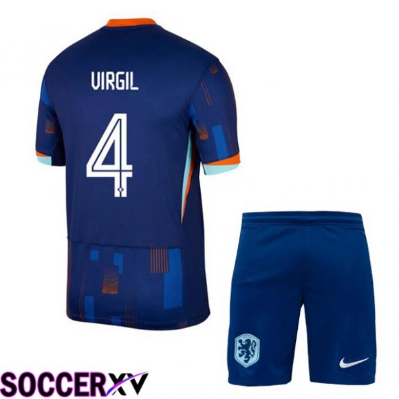 Netherlands (VIRGIL 4) Kids Away Soccer Jersey Royal Blue UEFA Euro 2024