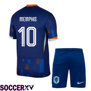 Netherlands (MEMPHIS 10) Kids Away Soccer Jersey Royal Blue UEFA Euro 2024