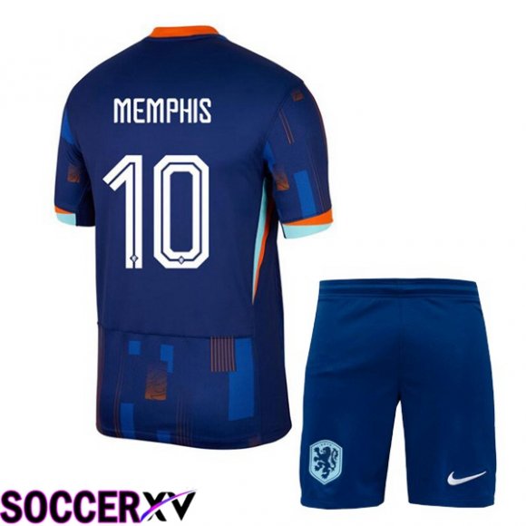 Netherlands (MEMPHIS 10) Kids Away Soccer Jersey Royal Blue UEFA Euro 2024