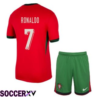 Portugal (RONALDO 7) Kids Home Soccer Jersey Red UEFA Euro 2024