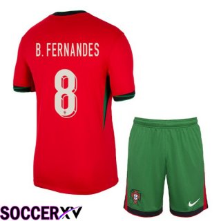 Portugal (B. FERNANDES 8) Kids Home Soccer Jersey Red UEFA Euro 2024