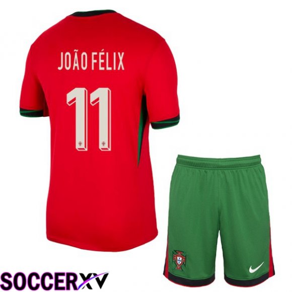 Portugal (JOÃO FÉLIX 11) Kids Home Soccer Jersey Red UEFA Euro 2024