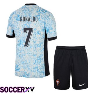 Portugal (RONALDO 7) Kids Away Soccer Jersey Blue White UEFA Euro 2024