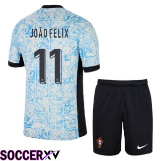 Portugal (JOÃO FÉLIX 11) Kids Away Soccer Jersey Blue White UEFA Euro 2024