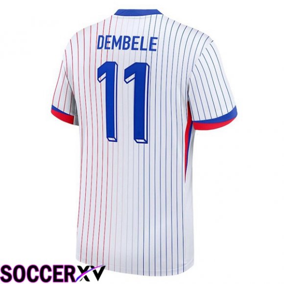 France (DEMBELE 11) Away Soccer Jersey White UEFA Euro 2024