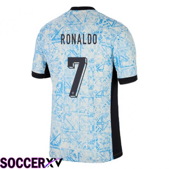 Portugal (RONALDO 7) Away Soccer Jersey Blue White UEFA Euro 2024