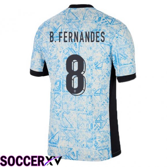 Portugal (B. FERNANDES 8) Away Soccer Jersey Blue White UEFA Euro 2024