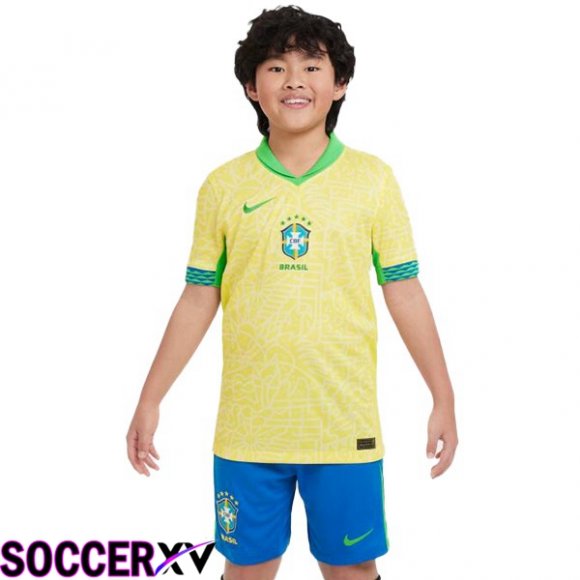 Brazil Kids Home Soccer Jersey Yellow 2024/2025