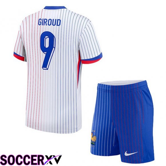 France (Giroud 9) Kids Away Soccer Jersey White 2024/2025