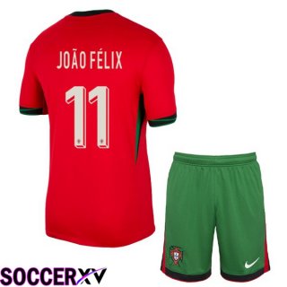 Portugal (JOÃO FÉLIX 11) Kids Home Soccer Jersey Red 2024/2025