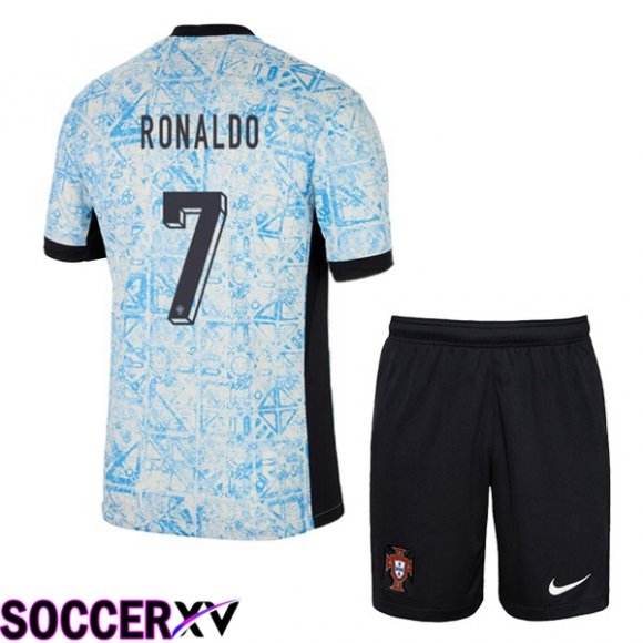 Portugal (RONALDO 7) Kids Away Soccer Jersey Blue White 2024/2025