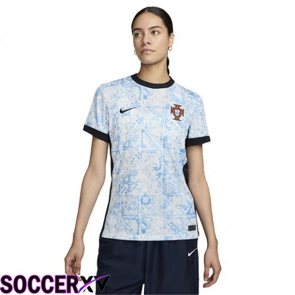 Portugal Womens Away Soccer Jersey Blue White 2024/2025