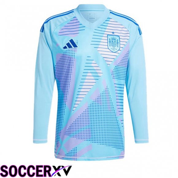 Spain Goalkeeper Soccer Jersey Long sleeve Blue UEFA Euro 2024