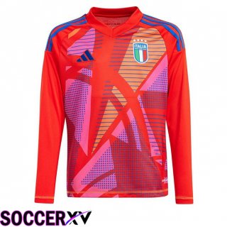 Italy Goalkeeper Soccer Jersey Long sleeve Red UEFA Euro 2024