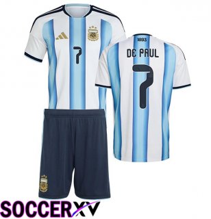 Argentina (DE PAUL 7) Kids Home Soccer Jersey Blue White 2026/2027