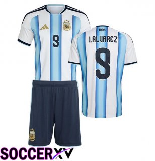 Argentina (J.ALVAREZ 9) Kids Home Soccer Jersey Blue White 2026/2027