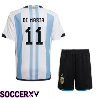 Argentina (DI MARIA 11) 3 Stars Kids Soccer Jersey Home Blue White 2022/2023