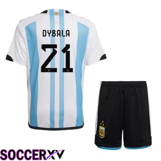 Argentina (DYBALA 21) 3 Stars Kids Soccer Jersey Home Blue White 2022/2023