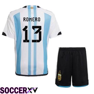 Argentina (ROMERO 13) 3 Stars Kids Soccer Jersey Home Blue White 2022/2023