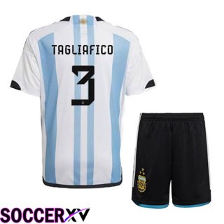 Argentina (TAGLIAFICO 3) 3 Stars Kids Soccer Jersey Home Blue White 2022/2023