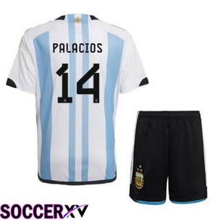 Argentina (PALACIOS 14) 3 Stars Kids Soccer Jersey Home Blue White 2022/2023