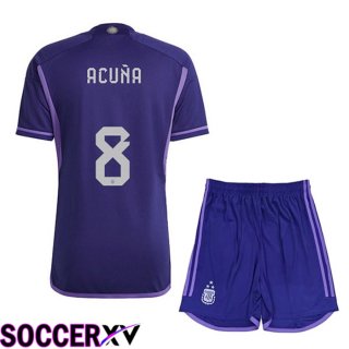 Argentina (ACUÑA 8) 3 Stars Kids Soccer Jersey Away Purple 2022/2023