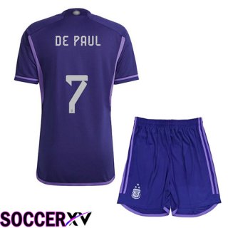 Argentina (DE PAUL 7) 3 Stars Kids Soccer Jersey Away Purple 2022/2023