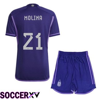 Argentina (DYBALA 21) 3 Stars Kids Soccer Jersey Away Purple 2022/2023