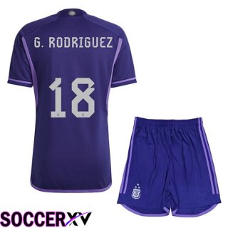 Argentina (G. RODRIGUEZ 18) 3 Stars Kids Soccer Jersey Away Purple 2022/2023