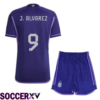 Argentina (J. ALVAREZ 9) 3 Stars Kids Soccer Jersey Away Purple 2022/2023