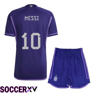 Argentina (MESSI 10) 3 Stars Kids Soccer Jersey Away Purple 2022/2023