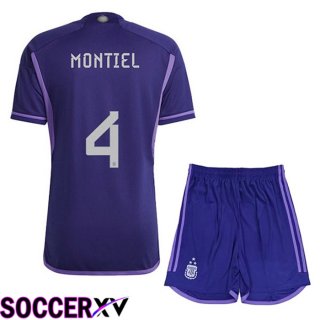 Argentina (MONTIEL 4) 3 Stars Kids Soccer Jersey Away Purple 2022/2023