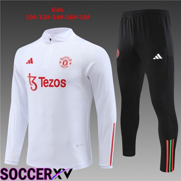 Manchester United Kids Training Tracksuit Suit White 2023/2024