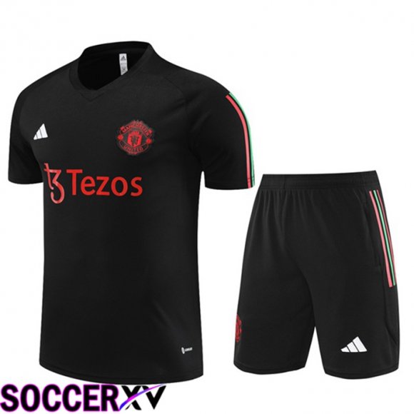 Manchester United Training T Shirt + Shorts Black 2023/2024