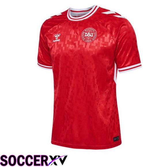 Denmark Home Soccer Jersey Red UEFA Euro 2024