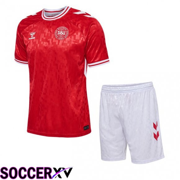 Denmark Kids Home Soccer Jersey Red UEFA Euro 2024