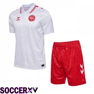 Denmark Kids Away Soccer Jersey White UEFA Euro 2024