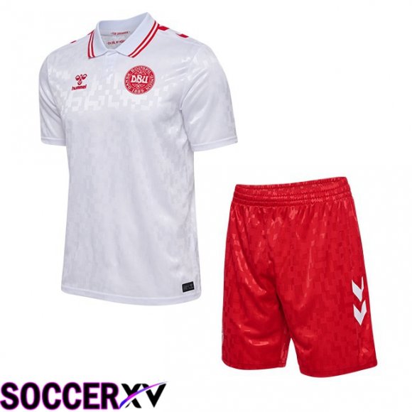 Denmark Kids Away Soccer Jersey White UEFA Euro 2024