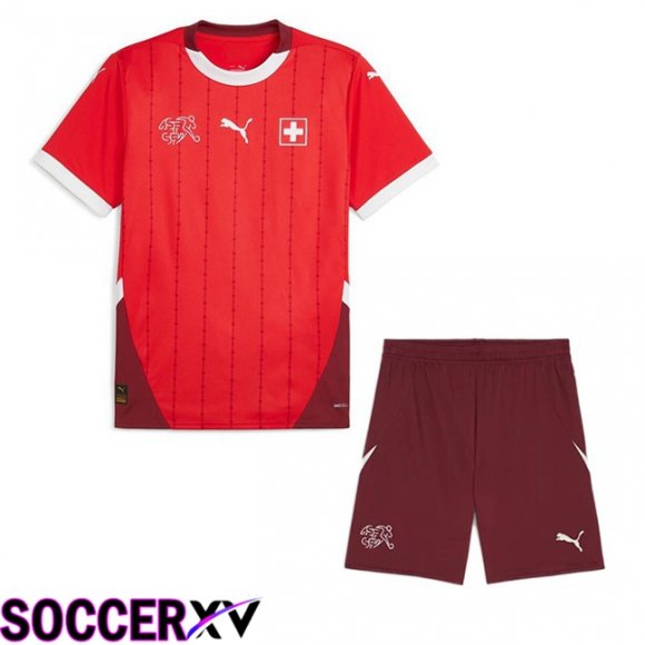 Swiss Kids Home Soccer Jersey Red UEFA Euro 2024