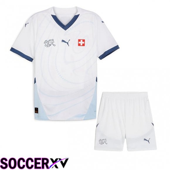 Swiss Kids Away Soccer Jersey White UEFA Euro 2024