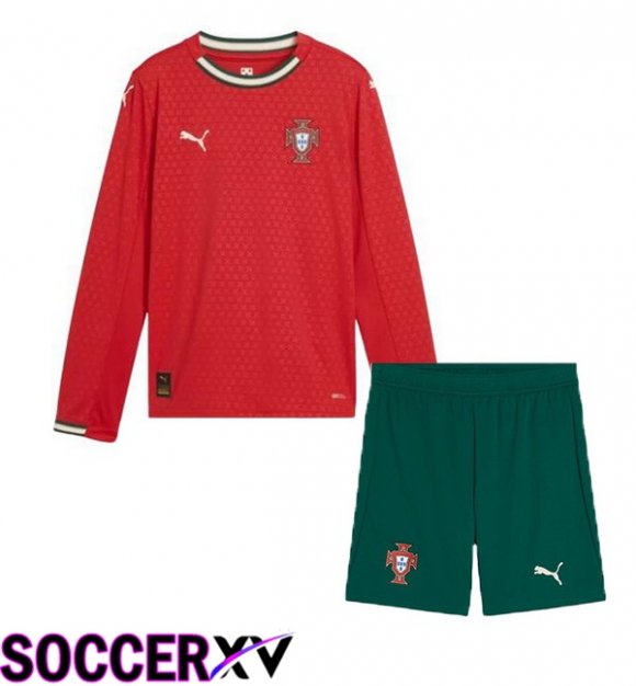 Portugal Kids Home Soccer Jersey Long sleeve Red 2025/2026