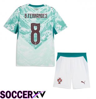 Portugal (B. FERNANDES 8) Kids Away Soccer Jersey Green White 2026/2027
