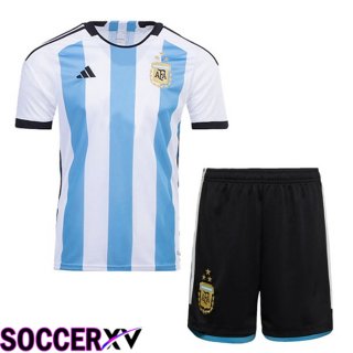 Argentina 3 Stars Kids Soccer Jersey Home White Blue 2022/2023