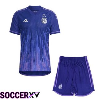 Argentina 3 Stars Kids Soccer Jersey Away Purple 2022/2023