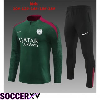 Paris PSG Kids kit Training Tracksuit Green 2024/2025