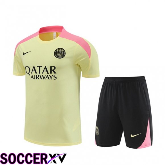 Paris PSG kit Training T Shirt + Shorts Yellow 2024/2025