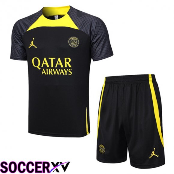 Paris PSG Training T Shirt + Shorts Black 2023/2024