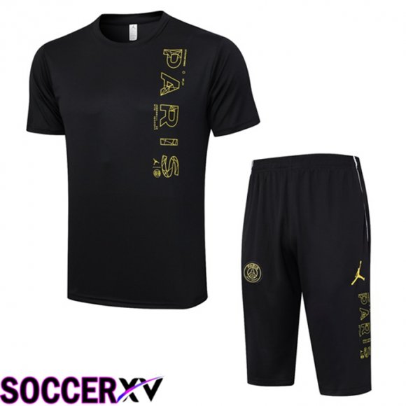 Paris PSG Training T Shirt + Shorts Black 2023/2024