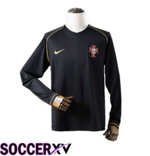 Portugal Retro Away Soccer Jersey Long sleeve Black 2006