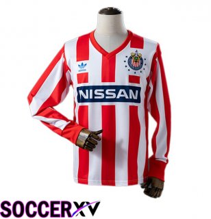 CD Guadalajara Retro Home Soccer Jersey Long sleeve Red White 1990-1991